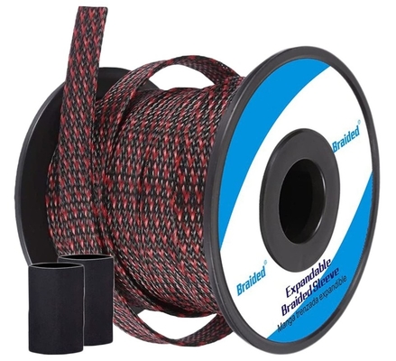 comprar Gestão resistente Sleeving trançada expansível do cabo da abrasão do ANIMAL DE ESTIMAÇÃO preto e vermelho fabricação em linha