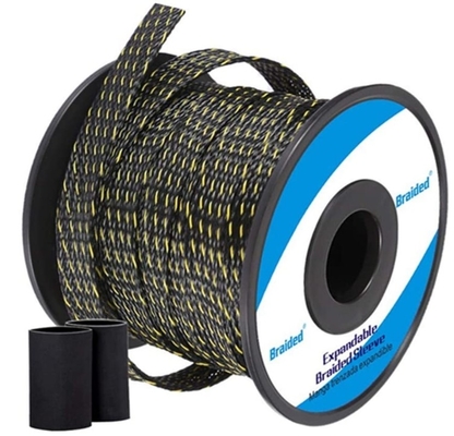 comprar Resistente Sleeving trançado expansível da abrasão do ANIMAL DE ESTIMAÇÃO flexível preto e amarelo personalizado fabricação em linha