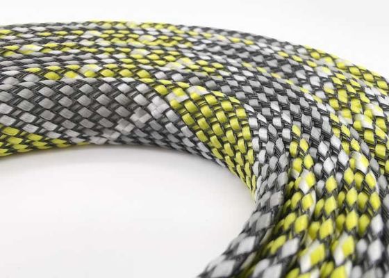 comprar Cor preta amarela Sleeving trançada elétrica das cablagens 80mm do fio dos PP do ANIMAL DE ESTIMAÇÃO fabricação em linha