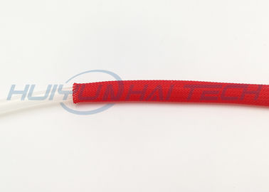 Sleeving trançado bonde da cor vermelha da prova da chama para o chicote de fios de cabo do fio